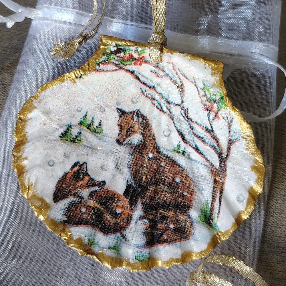 Handmade Fox Seashell Ornament